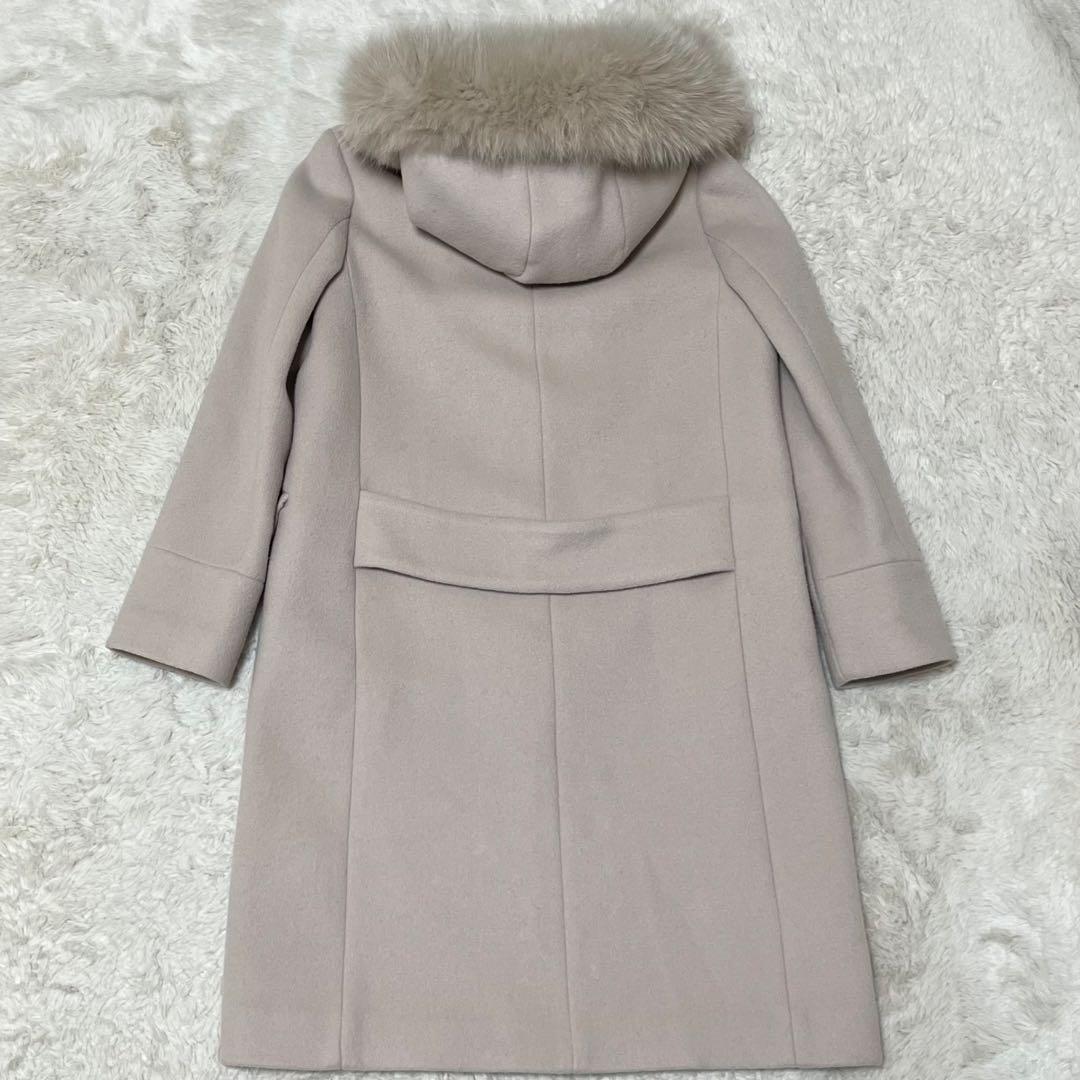 美品　JUSGLITTY ロングコート フード　ファー　ノーカラー　アイボリー