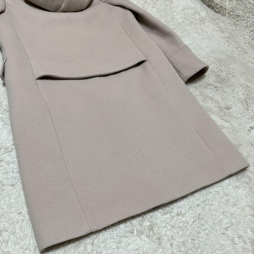 美品　JUSGLITTY ロングコート フード　ファー　ノーカラー　アイボリー