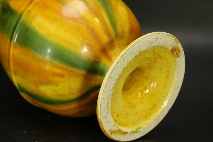 三彩 飾瓶 加藤庄造作 共箱 未使用(ZE357)