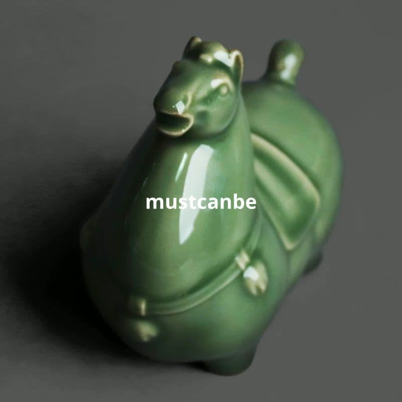 秘色越窯青磁 馬到成功 茶寵 茶道具 玄関 博古架 装飾品 工芸品 置物
