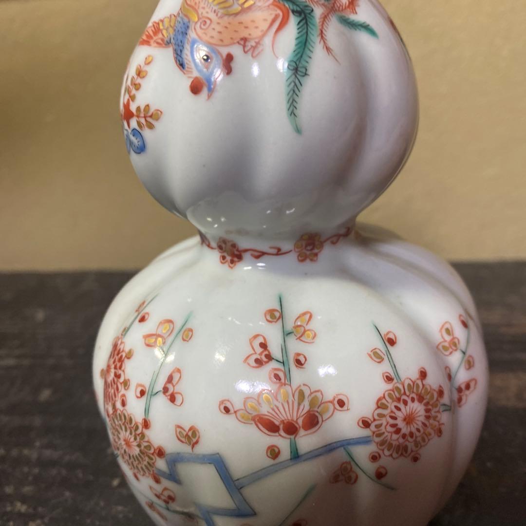 花柄の二重ひょうたん型陶器花瓶