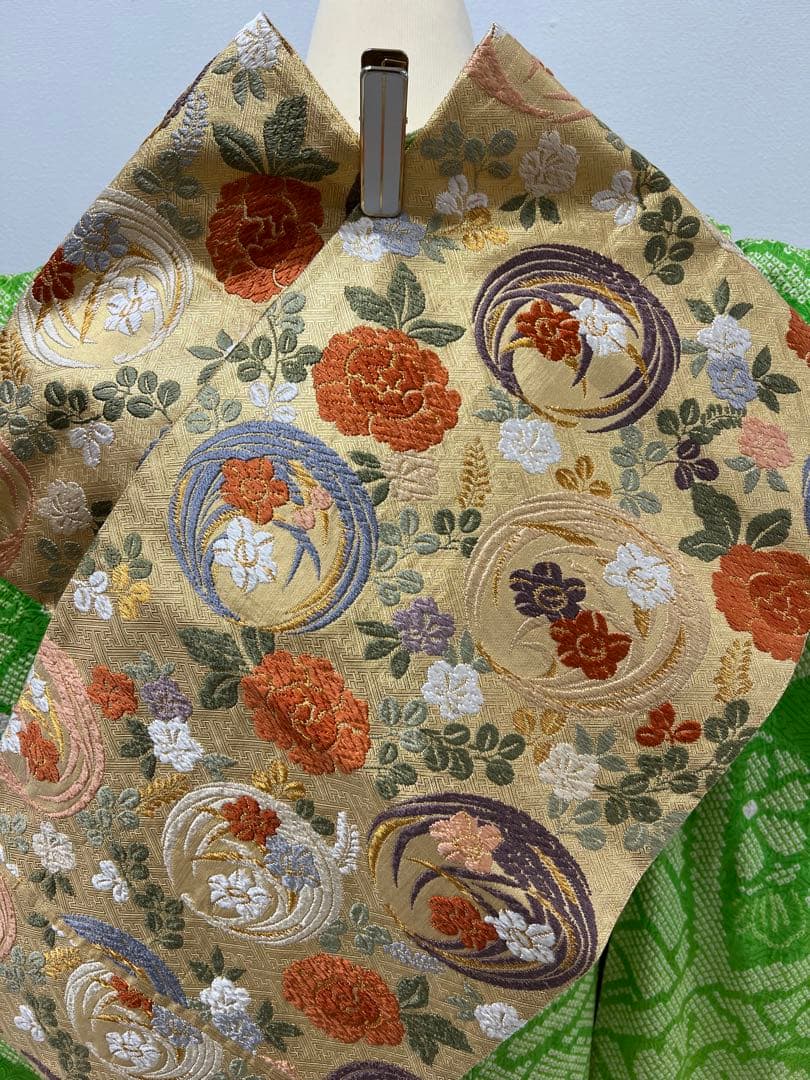 総絞り　振り袖　フルセット　長襦袢付　グリーン　絵羽模様　成人式　846