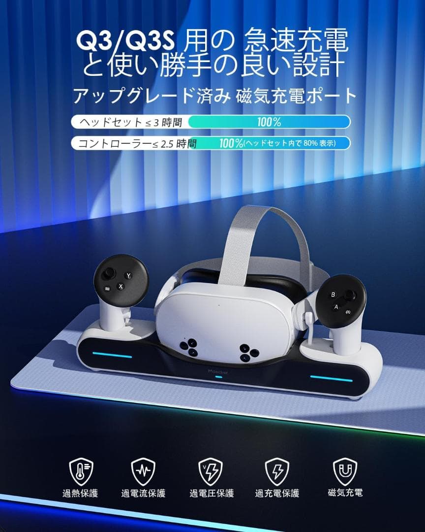 メッカー  Quest 3/3S 用の充電ステーション マグネ 0308