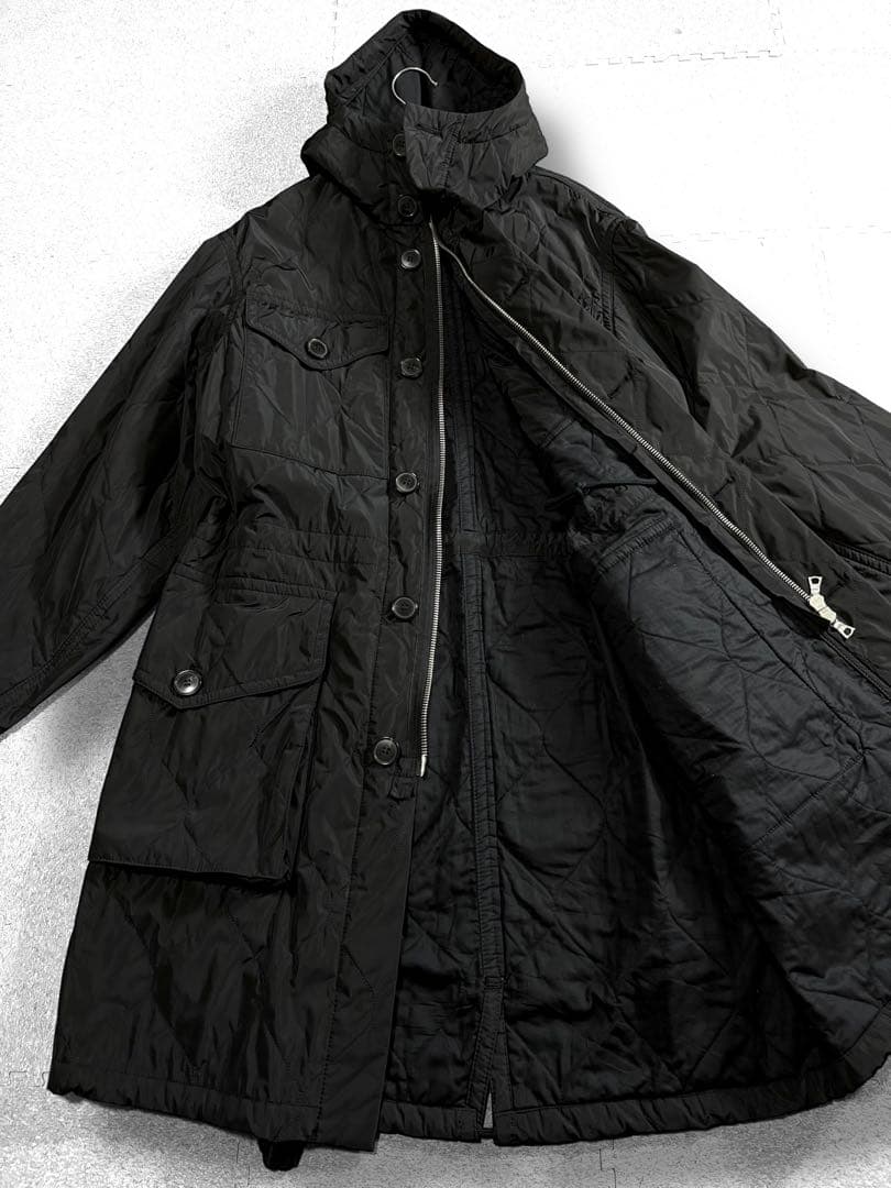 美品/dries van noten/キルティングミリタリーフードコート/黒