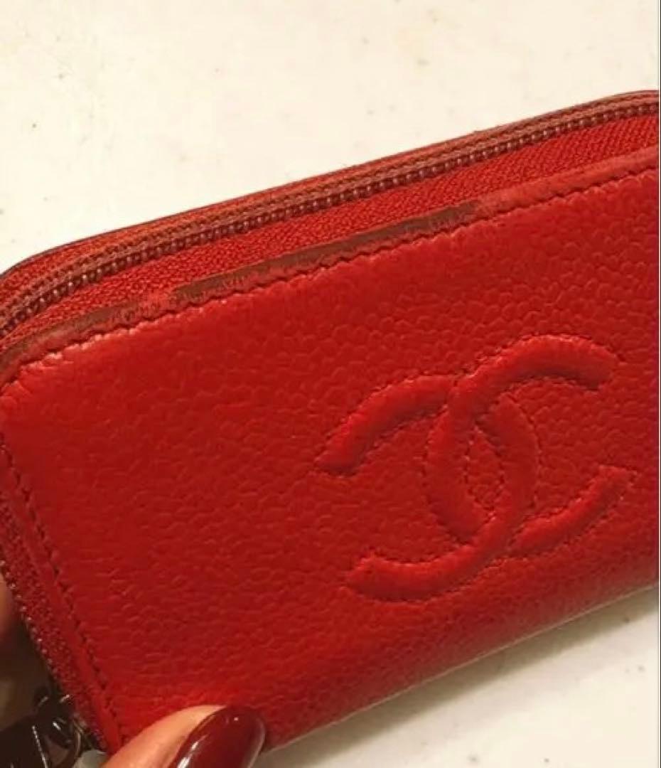 CHANEL CCロゴ 二つ折り財布 赤