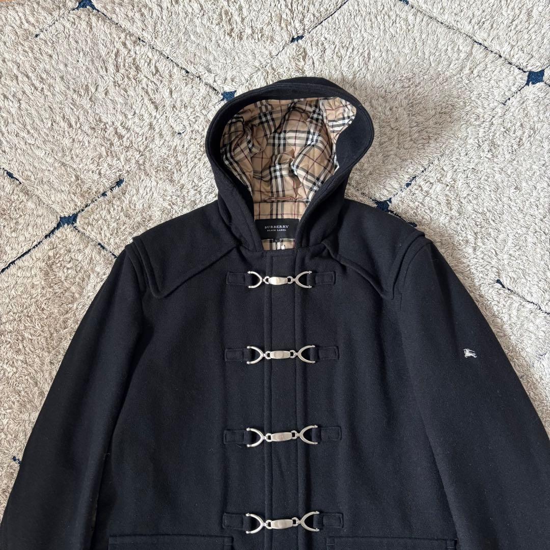 【美品✨】バーバリーブラックレーベル　ダッフルコート　刺繍　ウール　チェック　Ｌ
