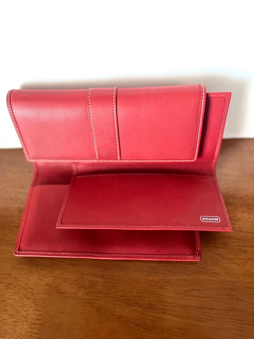 新品未使用☆ COACH コーチレザー 朱色　三つ折り財布