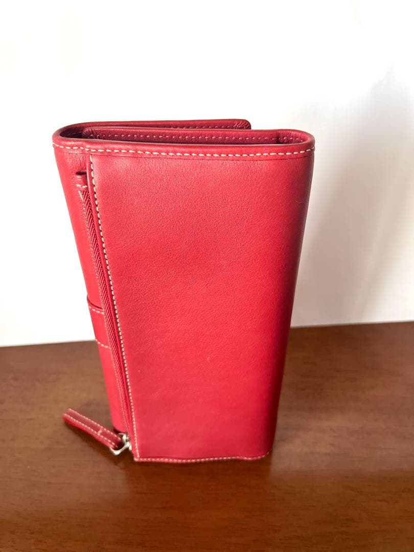 新品未使用☆ COACH コーチレザー 朱色　三つ折り財布