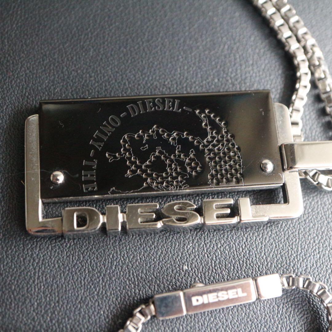 人気✨DIESEL ディーゼル ネックレス プレート ロゴ シルバー×ブラック