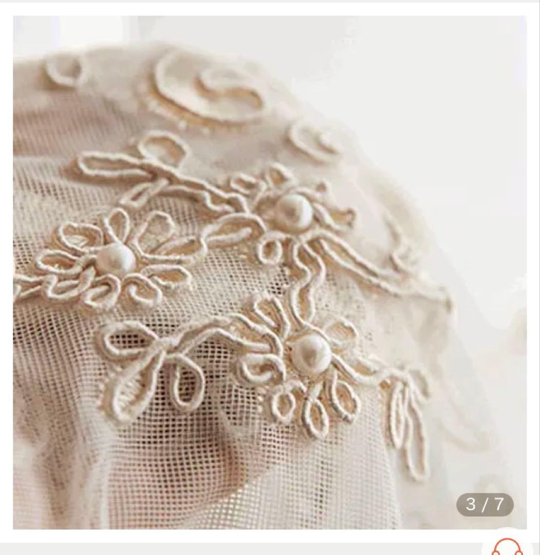 パール付き花柄刺繍レースカーテン