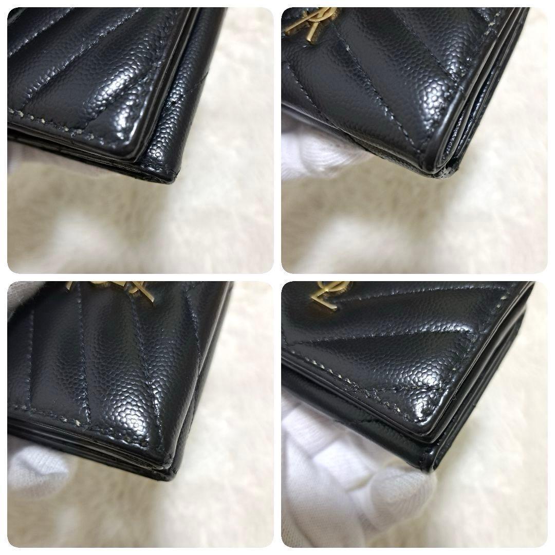 ✨美品　現行デザイン✨サンローラン　三つ折り　カサンドラ　キャビアスキン　レザー