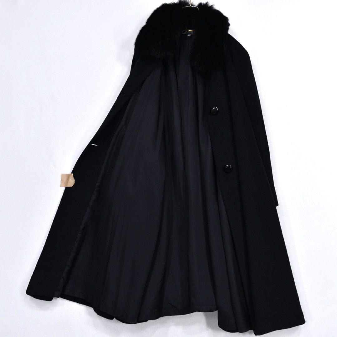 美品　addenda カシミヤ100% フォクスファー　ロングコート 黒