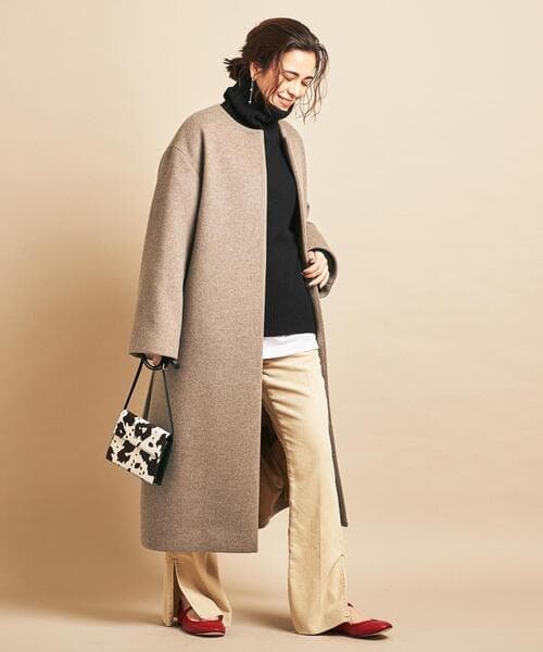 20aw Beauty & Youth ビーバー ノーカラー ロング コート M