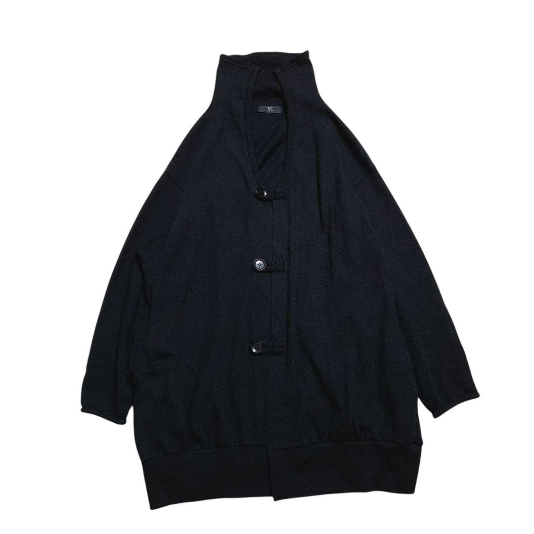 希少⭐️y'sワイズ　ロングカーディガン　ショール　アルパカ混　ゆったり　黒　2