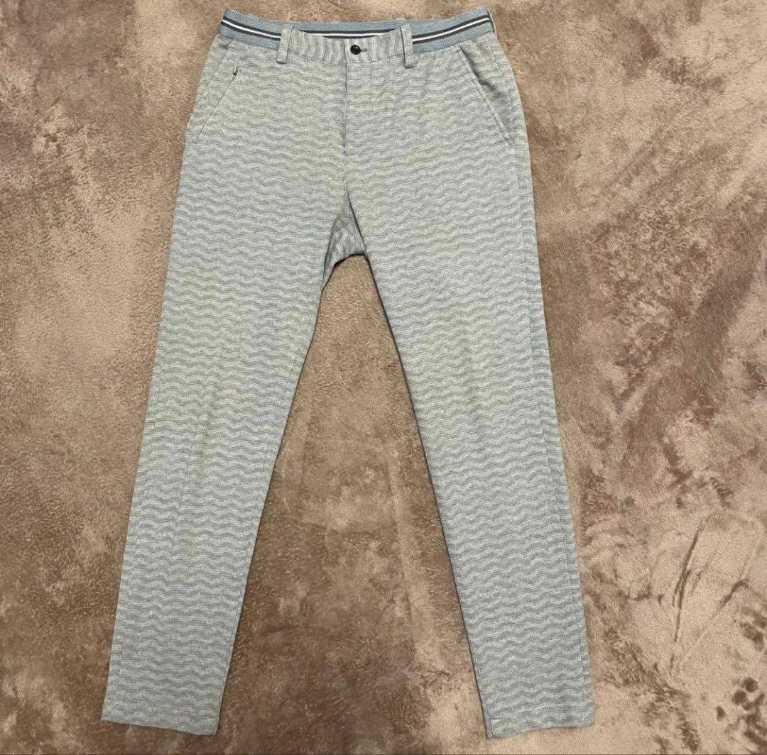 【BEAMS GOLF】総柄ライン×ロゴ ストレッチパンツ M