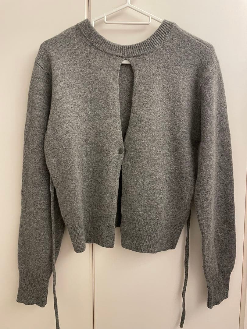 CLANE W FACE CENTER SLIT KNIT TOPS グレー