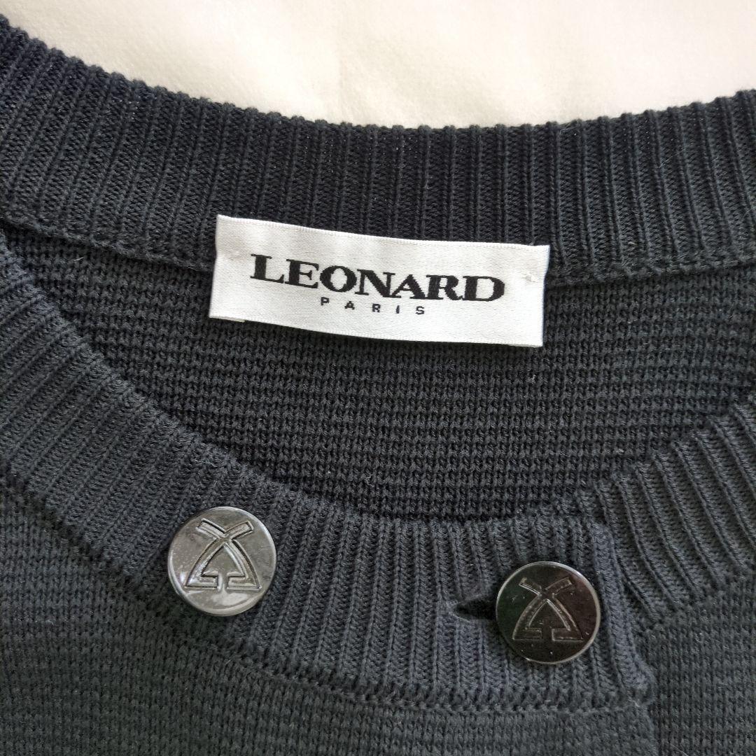 お値下げ☆美品LEONALD春コットン　ニット　コーディガン　ブラックネイビー