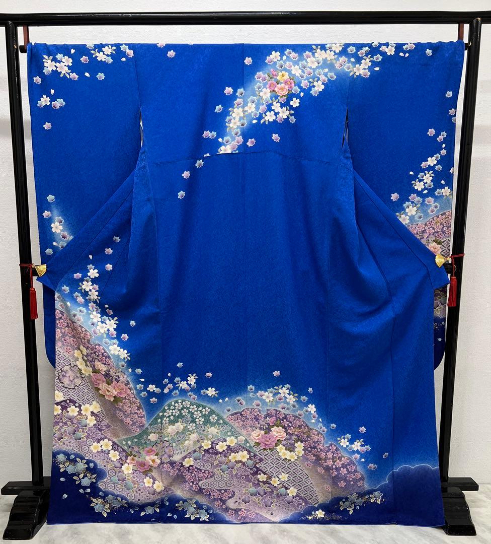 振り袖　フルセット　長襦袢付　ブルー　成人式　金彩加工　刺繍入り　864