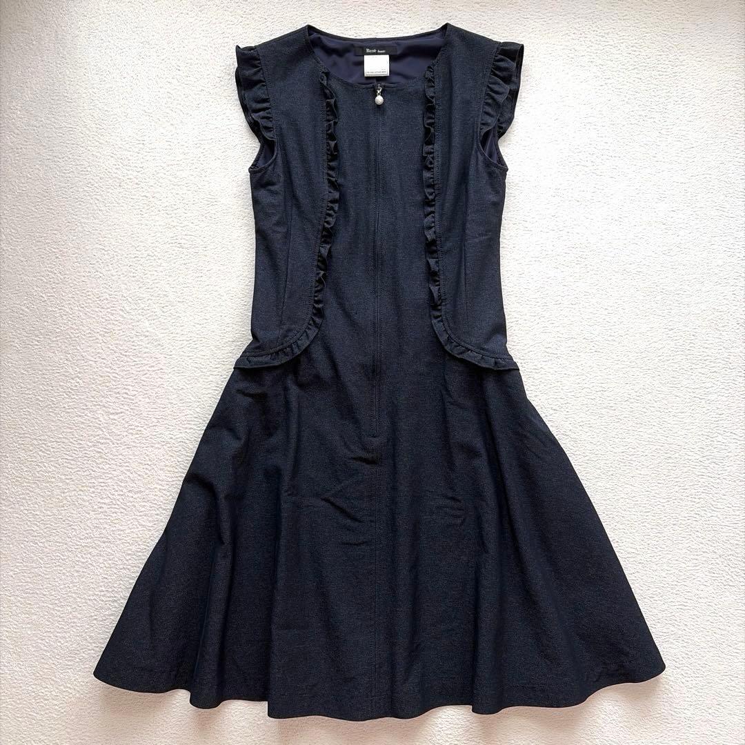 極美品✨Rene ルネ フロントジップ フリル ストレッチ デニム ワンピース