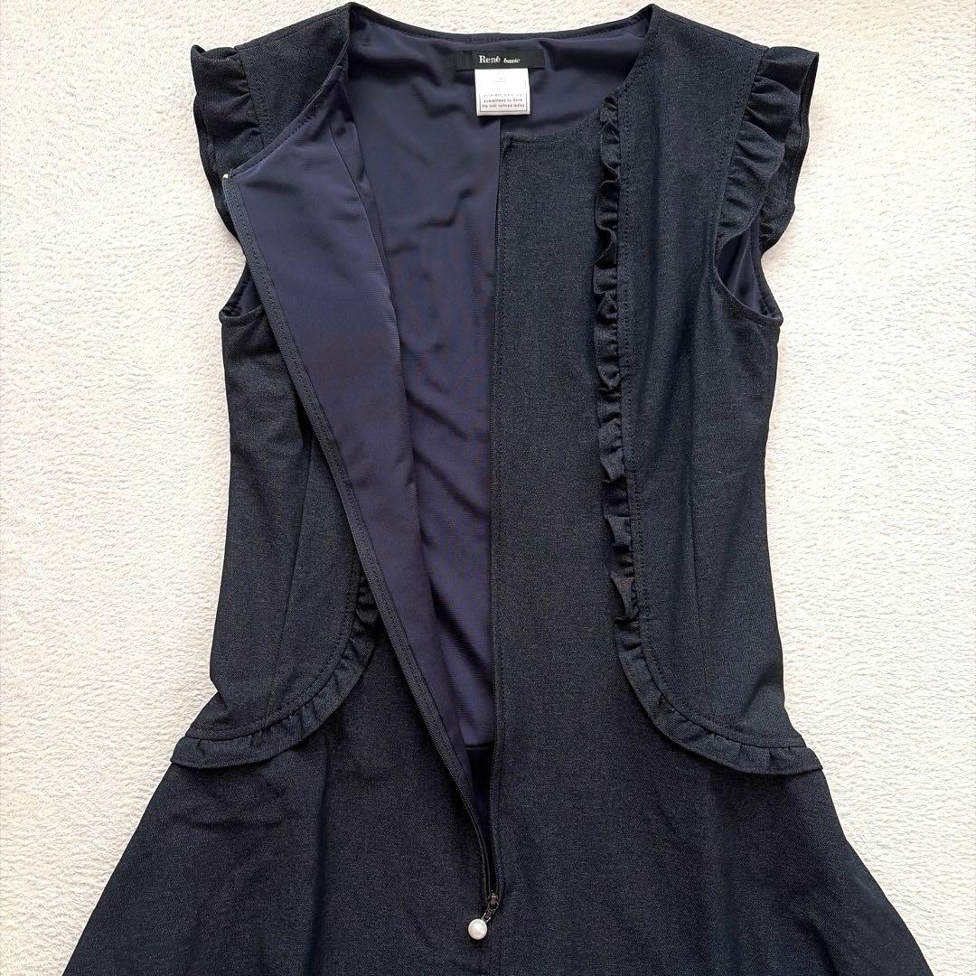 極美品✨Rene ルネ フロントジップ フリル ストレッチ デニム ワンピース