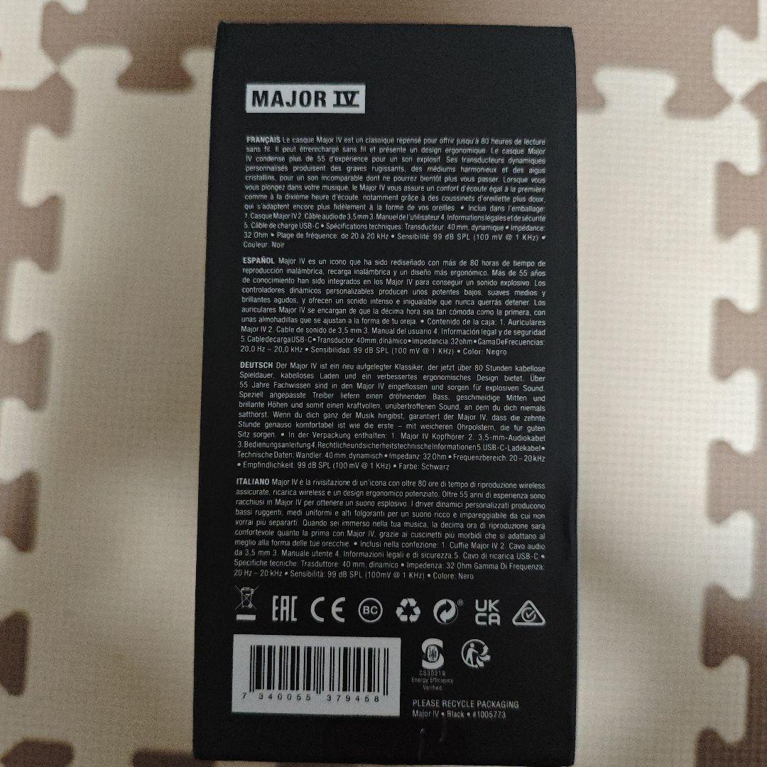 Marshall Major IV ワイヤレスヘッドフォン ブラック