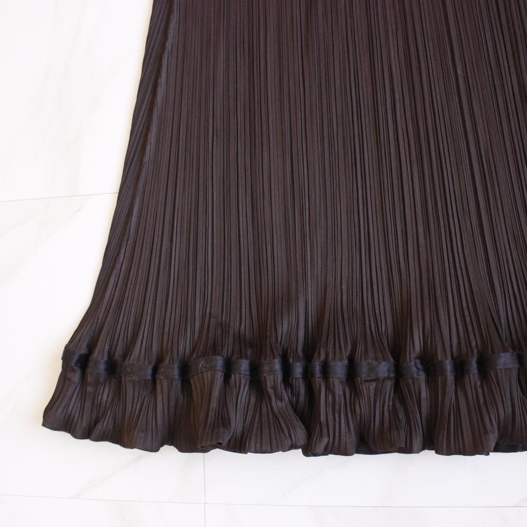 PLEATS PLEASE ロングスカート フリル ダークブラウン Lサイズ