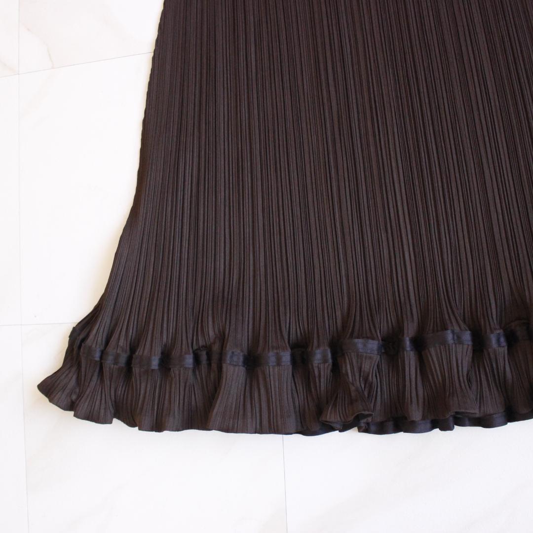 PLEATS PLEASE ロングスカート フリル ダークブラウン Lサイズ