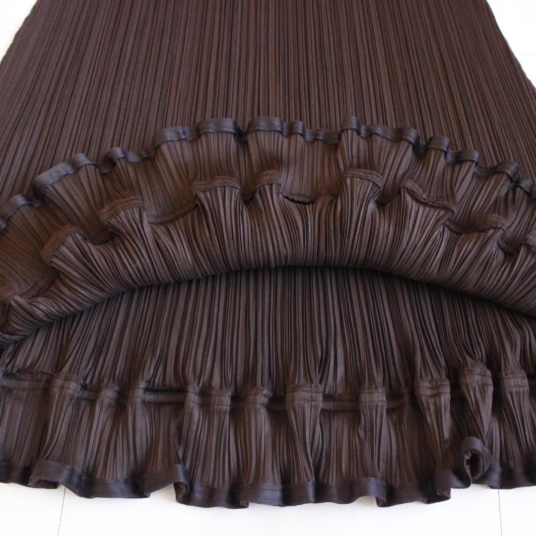 PLEATS PLEASE ロングスカート フリル ダークブラウン Lサイズ