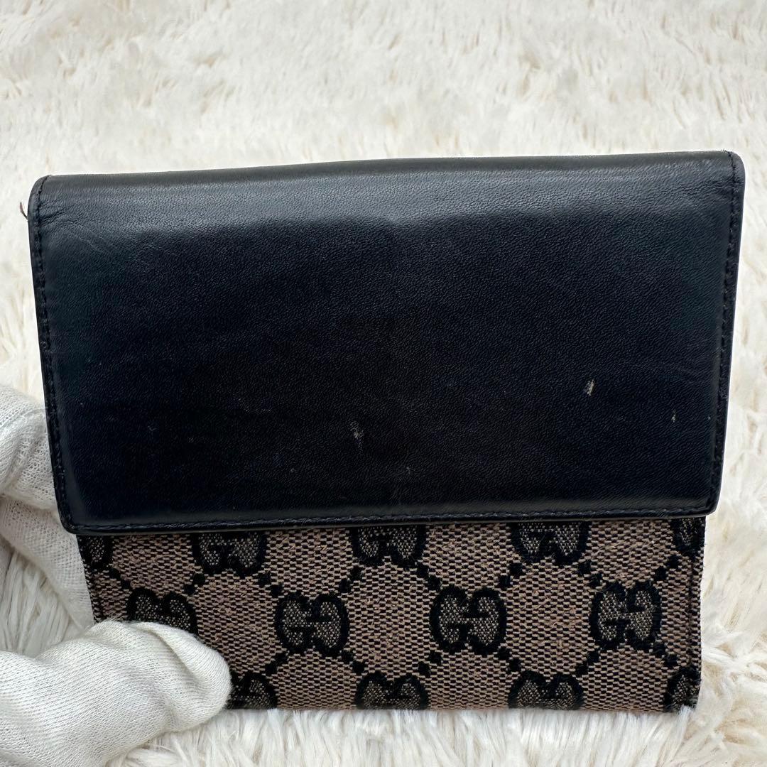 ✨箱あり✨美品　グッチ　二つ折り財布　ジャッキー　GG柄 キャンバス　レザー　黒