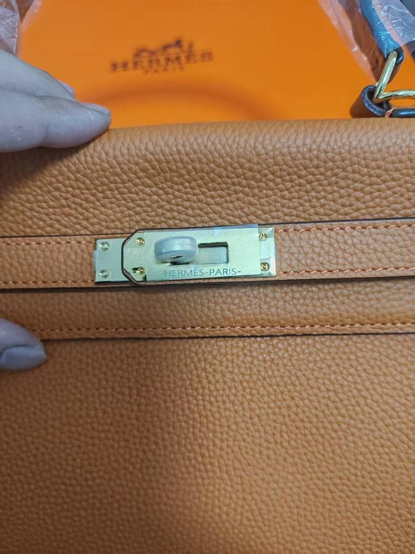オレンジレザー ハンドバッグ ケリー ショルダーバッグ