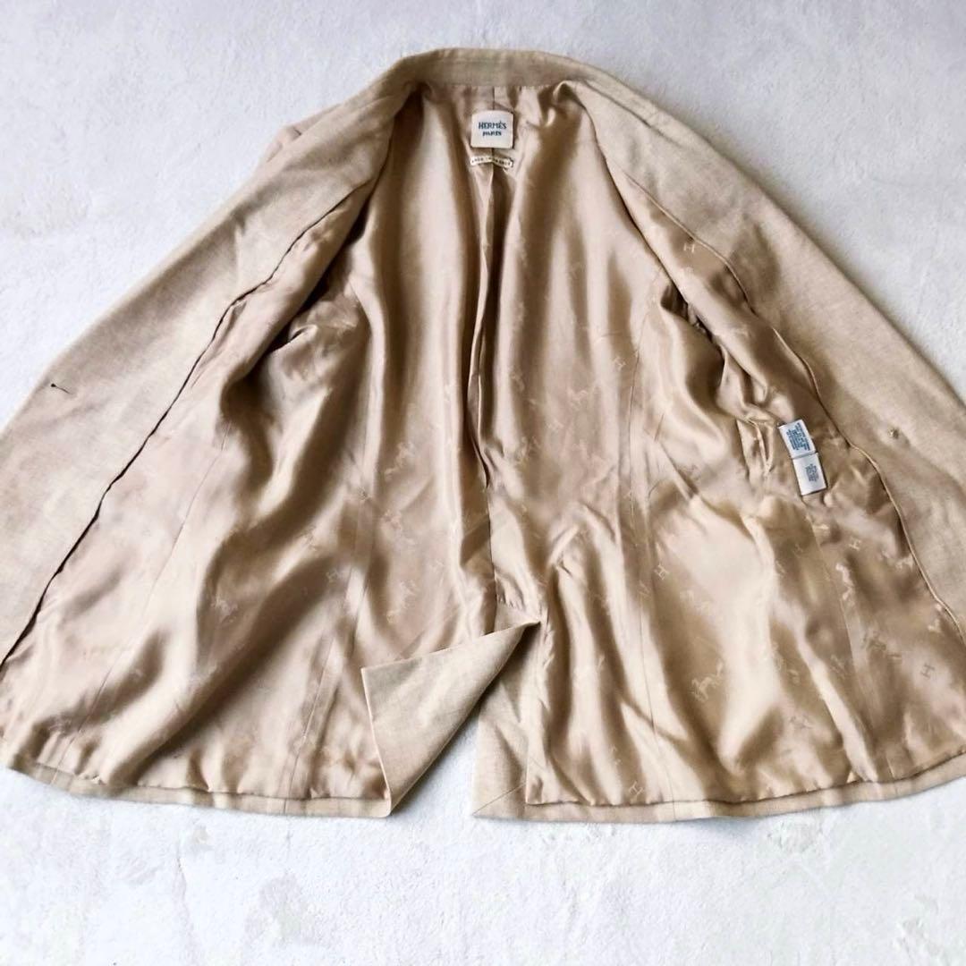 HERMES エルメス 100%カシミア テーラードジャケット ベージュ　シルク