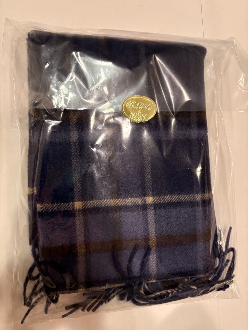 DAKS カシミア　チェック柄 ネイビー マフラー