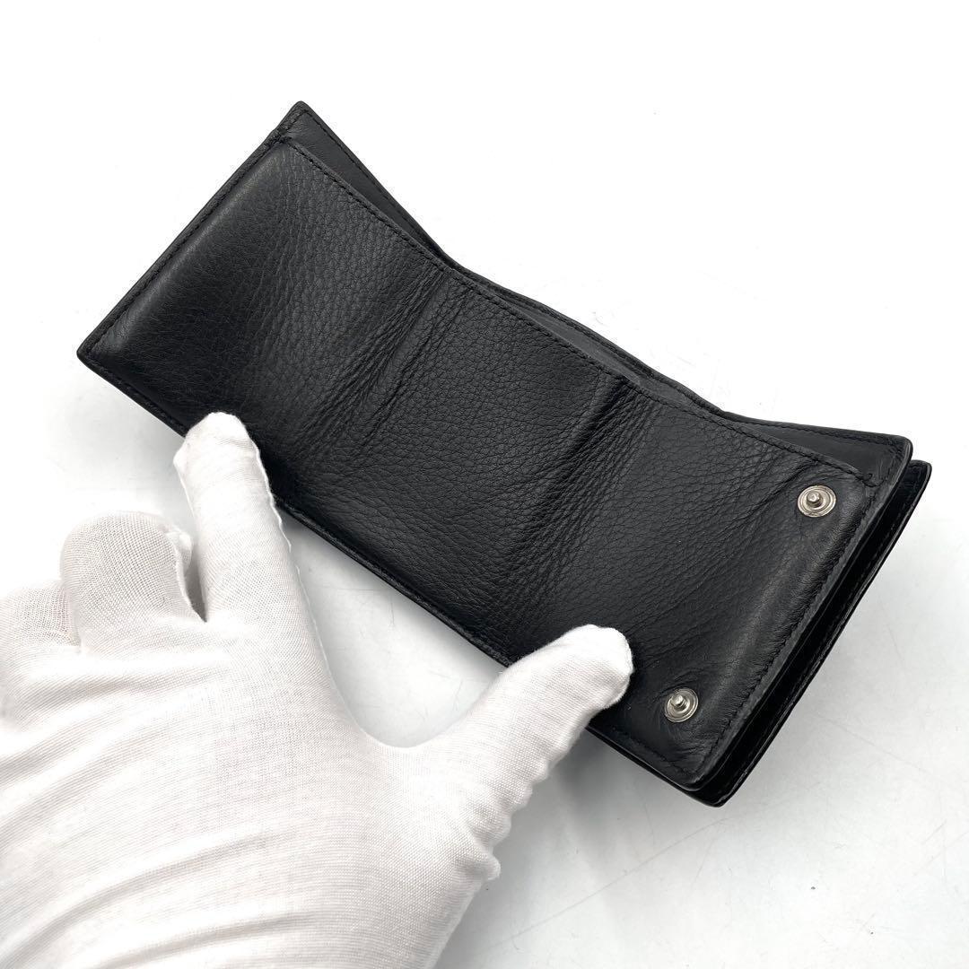《超美品》ロエベ 三つ折り財布 トライフォールド リネン アナグラム 本革 黒系