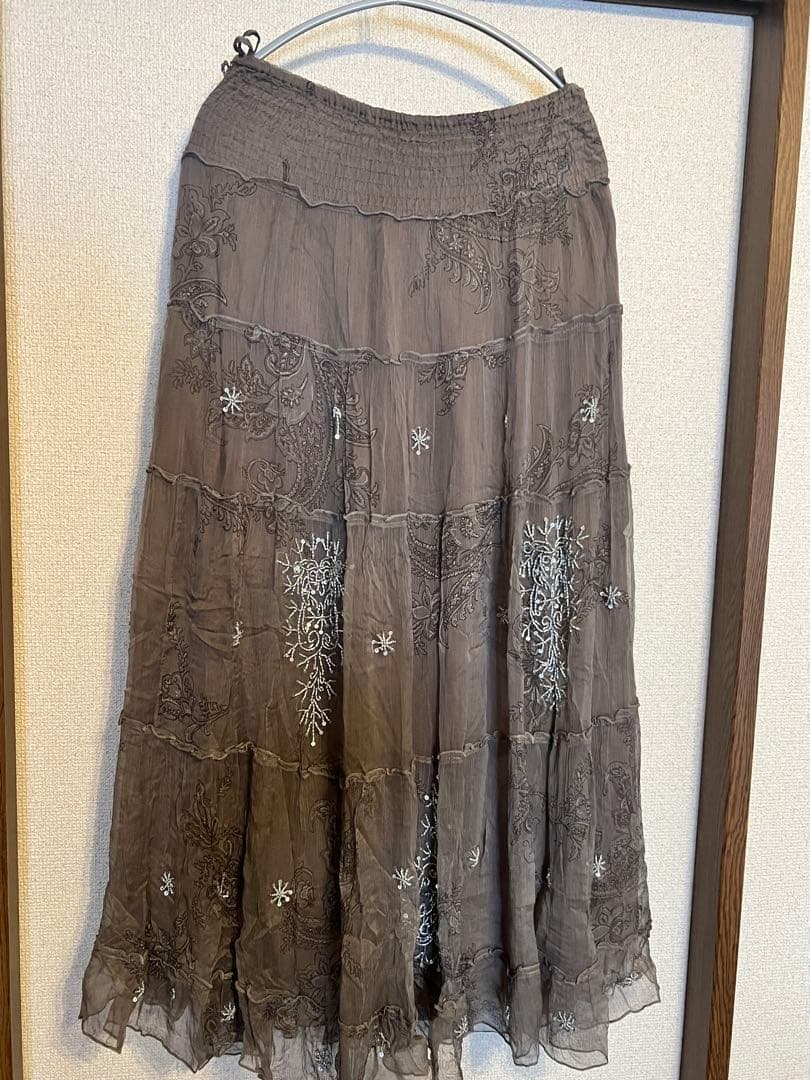 希少美品GOAビーズ刺繍ロングフレアスカート